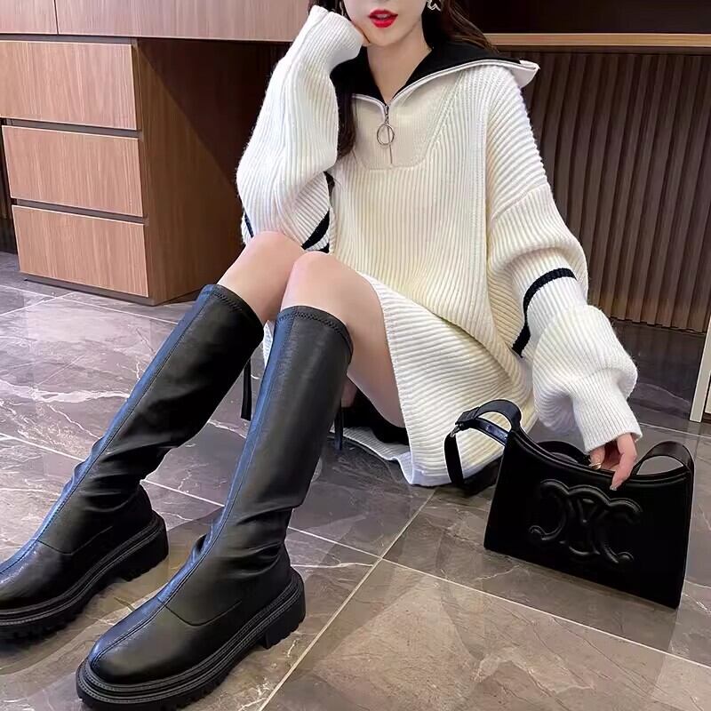 【tops】ファスナー配色ニットセーター　M19180