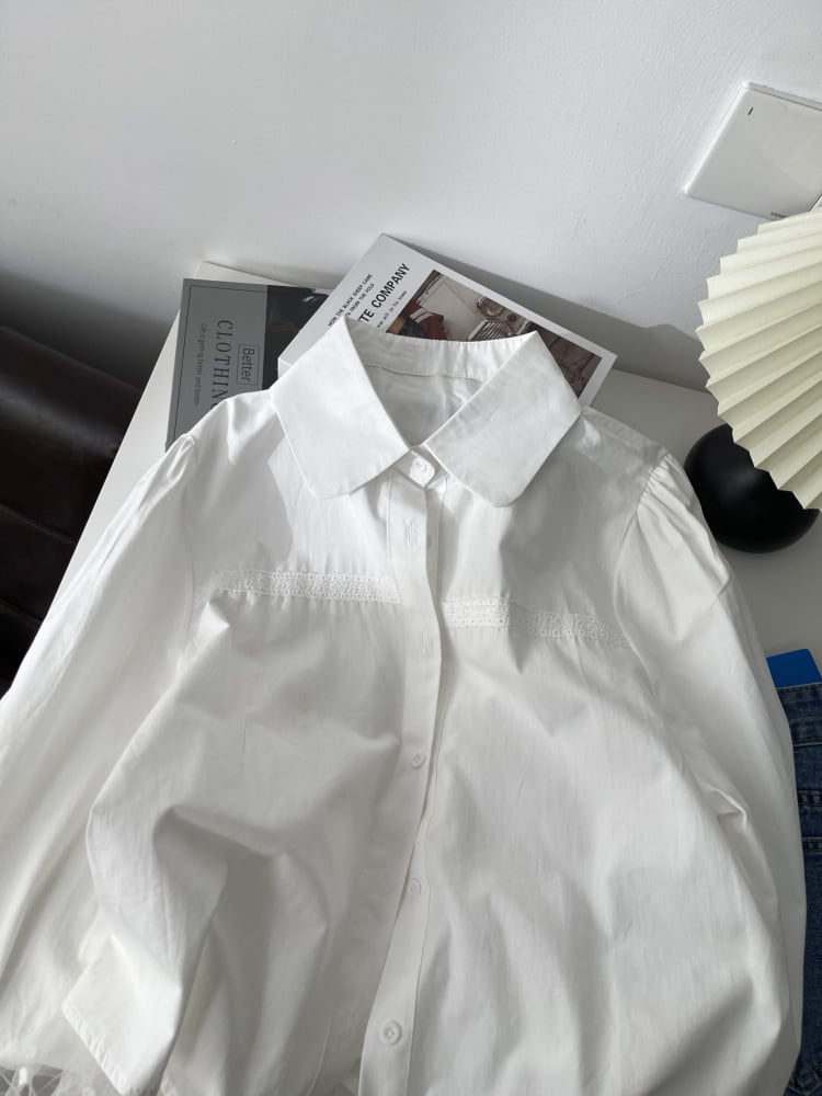 【tops】レース切り替えシャツブラウス　M29700