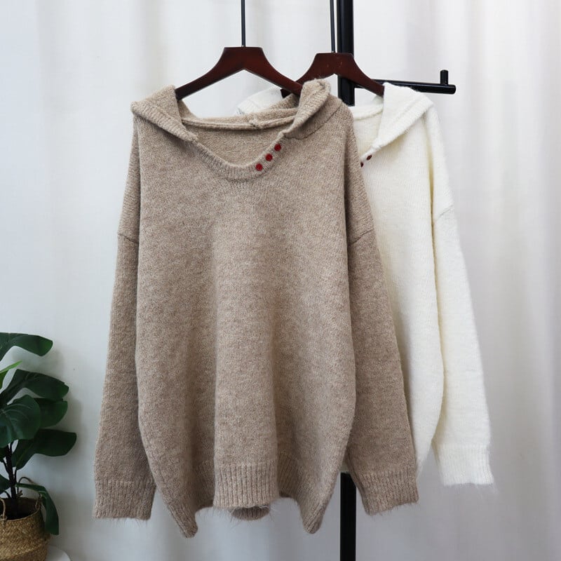 【tops】フード付きニットセーター　M28593