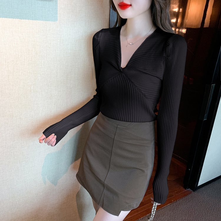 【tops】Vネックニットトップス　M27554