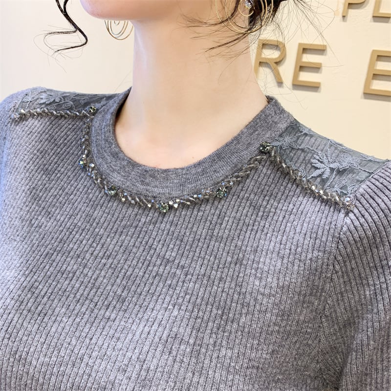 【tops】レース切り替えニットトップス　M27728