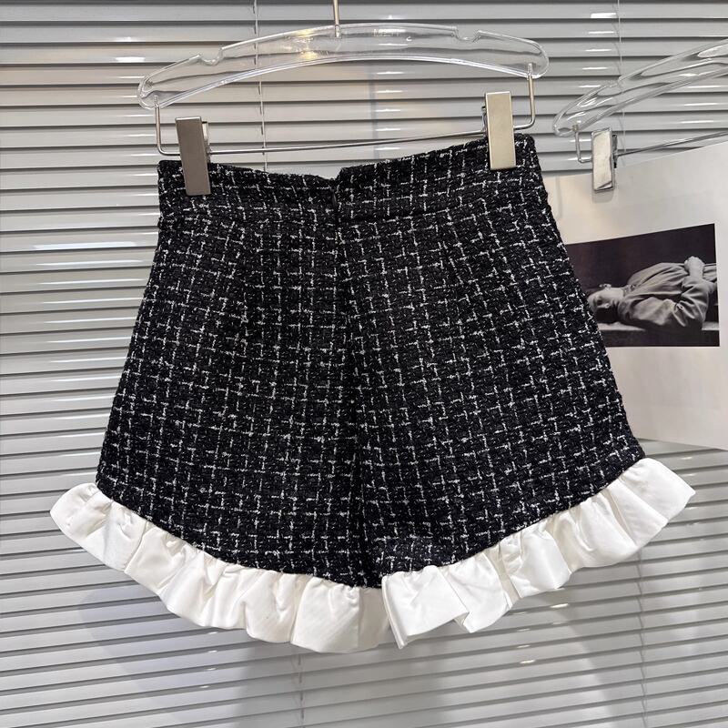 【set】フェイクレイヤードシャツ×ギャザーフリルショートパンツセット Q7571