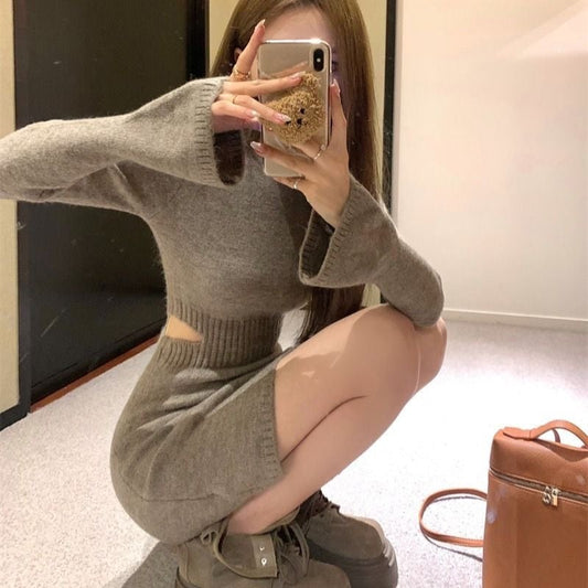 【dress】袖フレアニットワンピースF6748