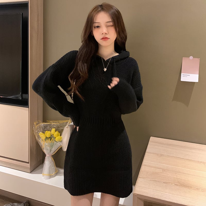 【dress】フード付きニットワンピース　M25351