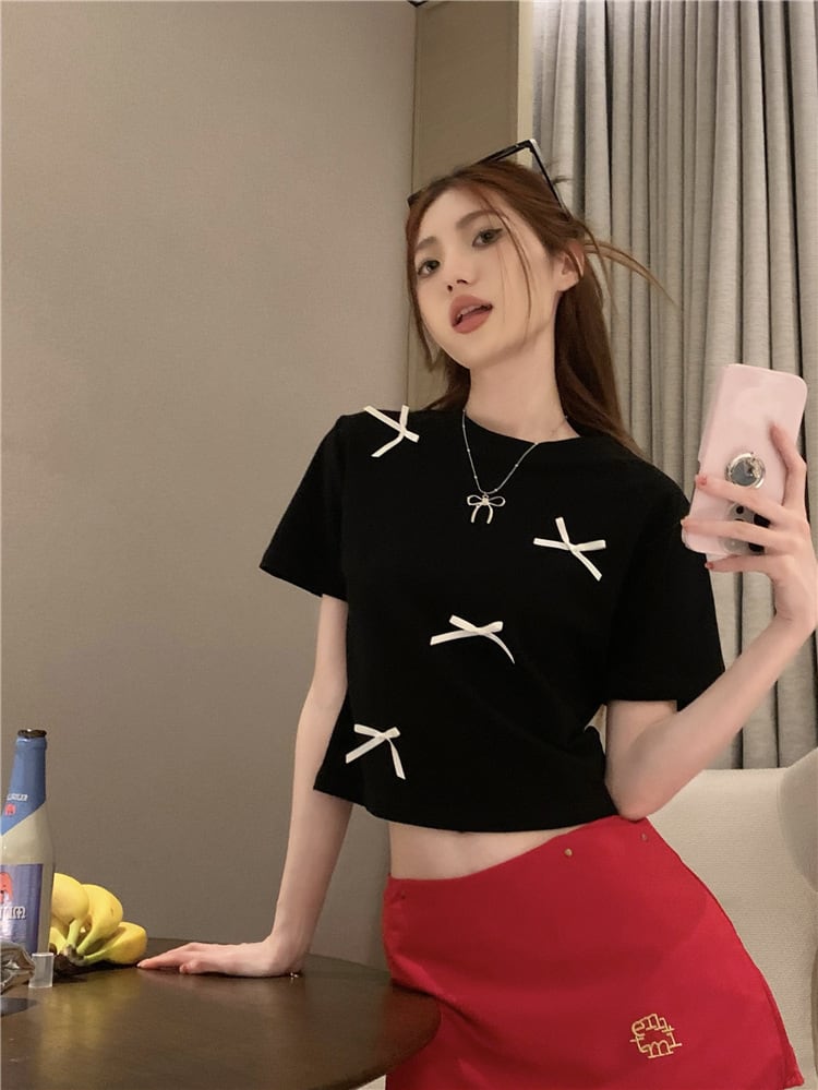 【tops】リボン付きTシャツ　M24440