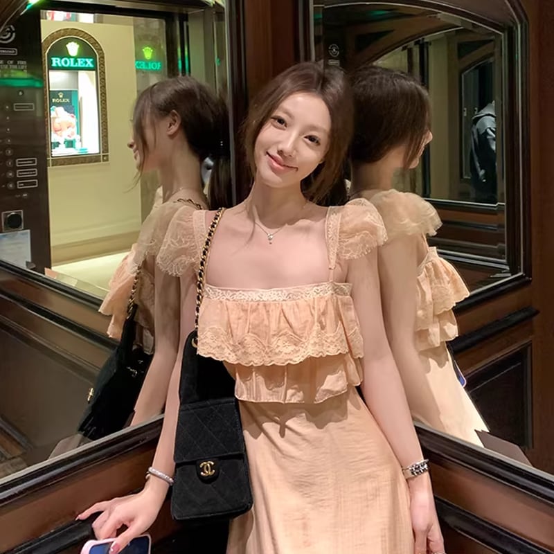 【dress】レースドッキングキャミワンピース Q8033