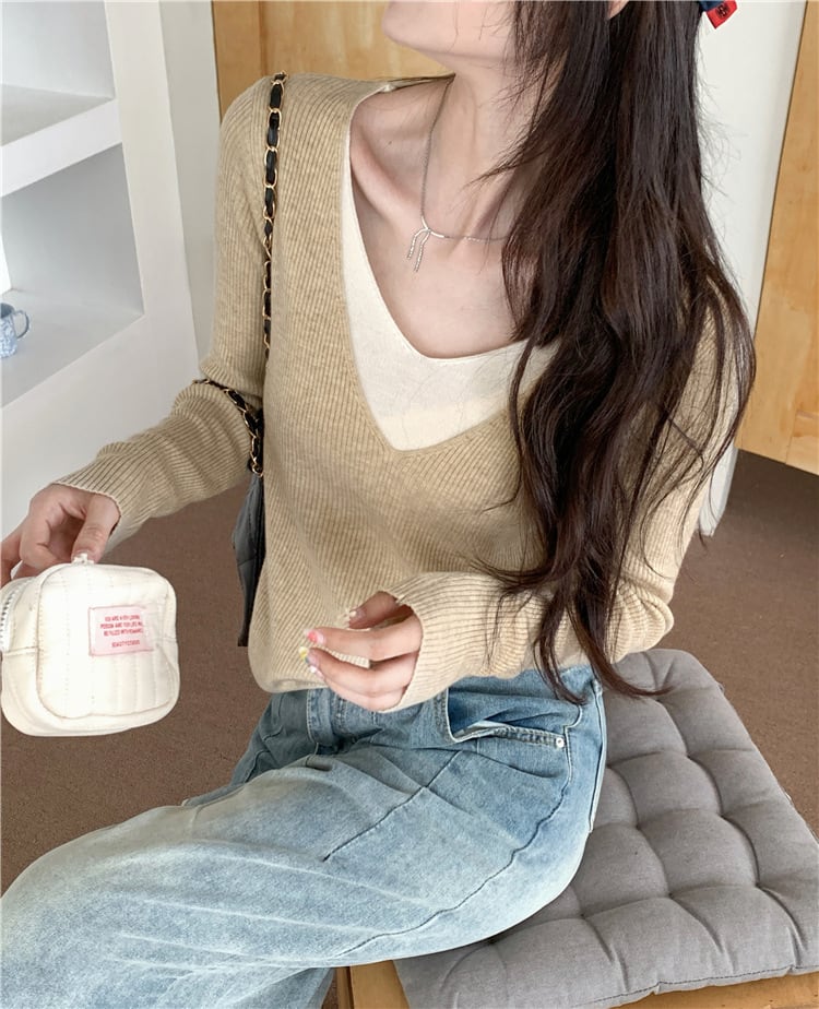 【tops】切り替え配色ニットトップス　M27236