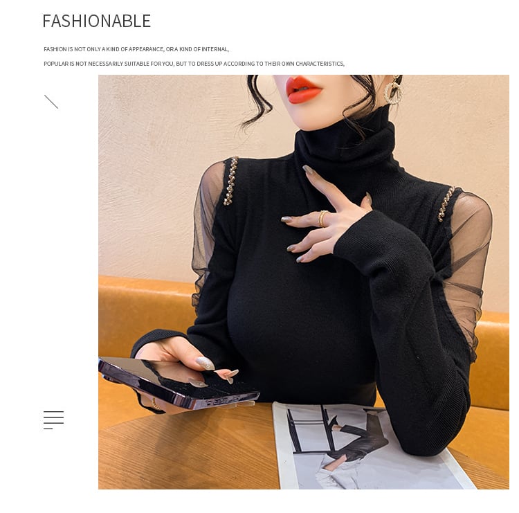【tops】シースルーショルダーニットトップス　N2917