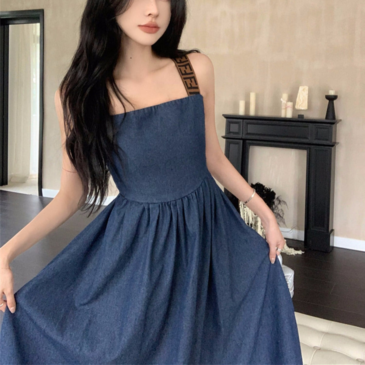 【dress】バックオープンデニムワンピース　N2663