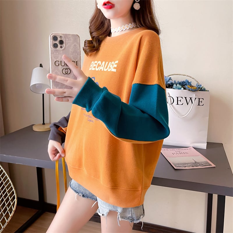 【tops】キュート長袖配色パーカーF6234