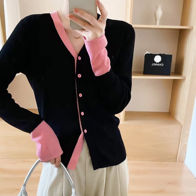 【outer】配色切り替えニットカーデ　M29124