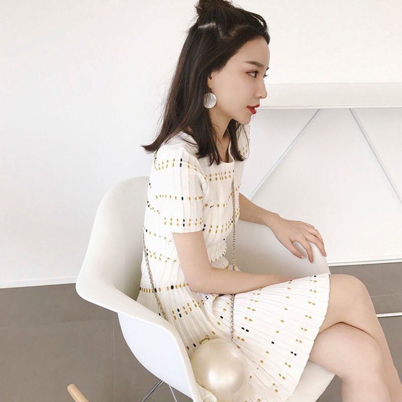 【set】好感度UP!気質満点韓国系夏スウィートトップス+ニットスカート２点セット G0775