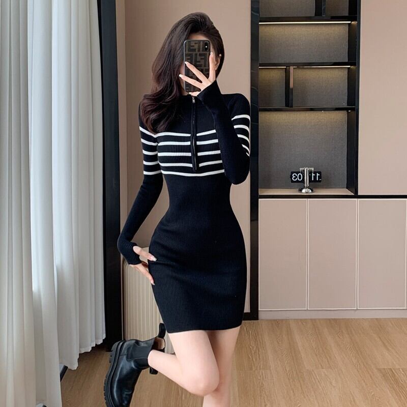 【dress】ファスナーニットワンピース　M18651