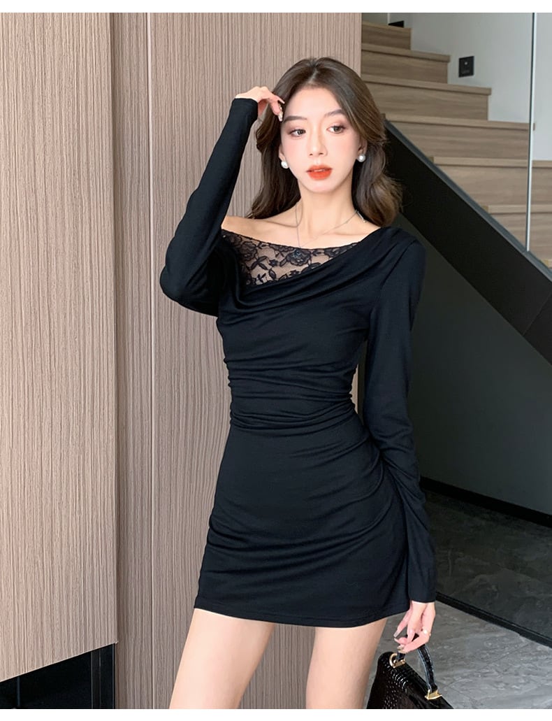 【dress】オフショルダーレース切り替えワンピース　M27768