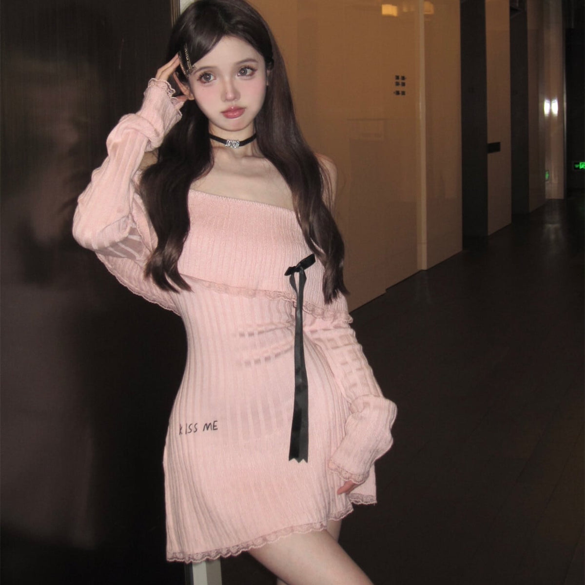 【dress】オフショルダーニットワンピース　M28656