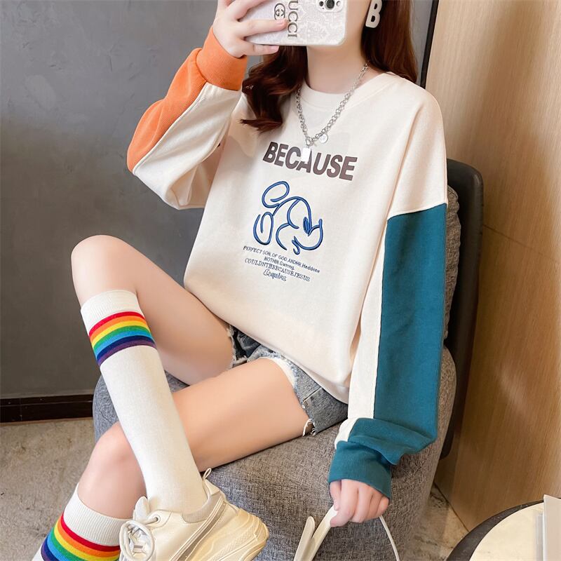 【tops】キュート長袖配色パーカーF6234