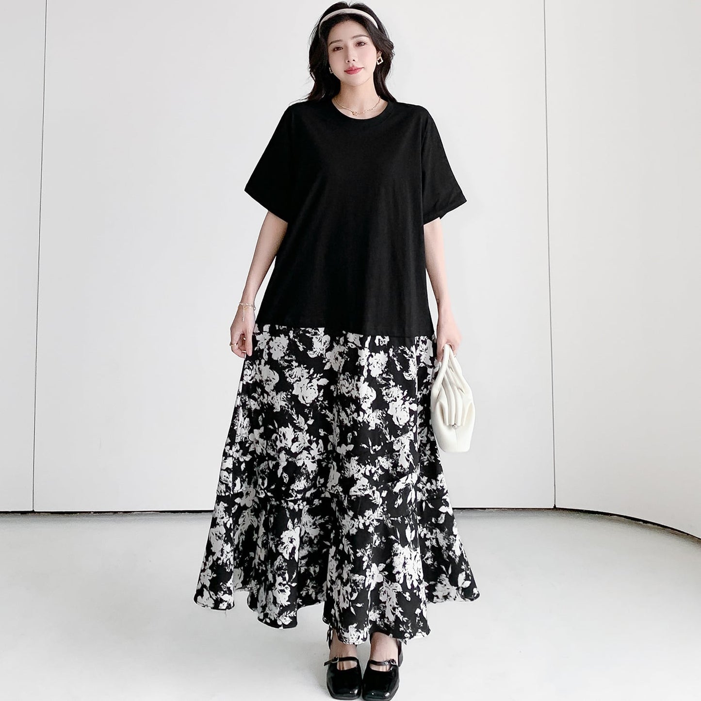 【dress】偽二つ切り替え花柄TシャツワンピースG20456