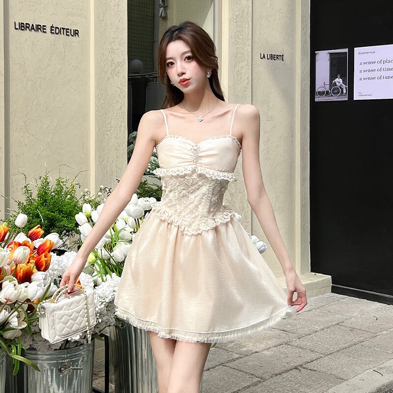 【dress】レース切り替えキャミワンピース　M30175