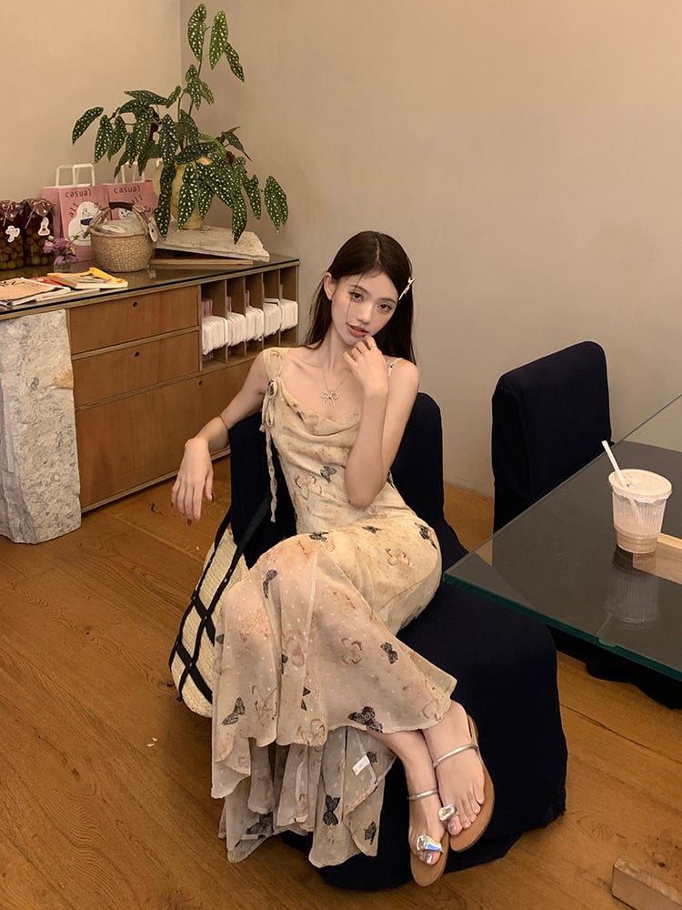 【dress】フランス風プリントキャミワンピース G21521