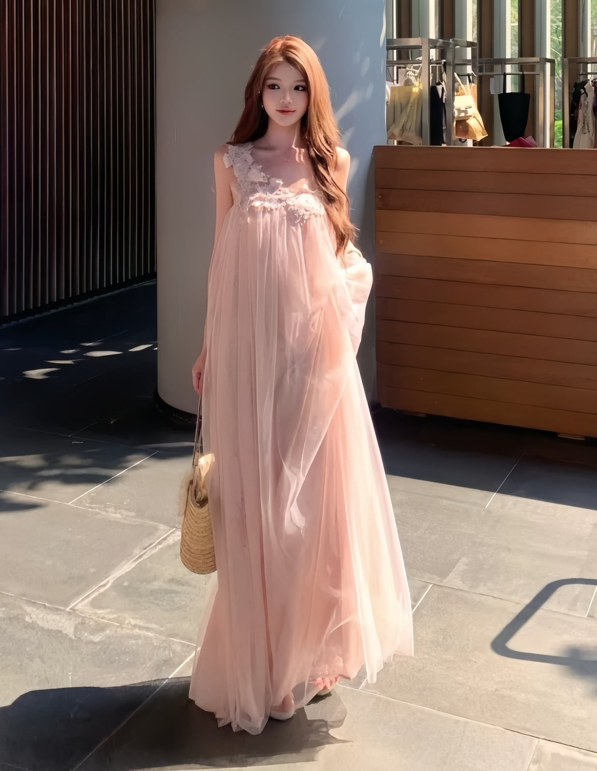 【dress】ワンショルダーレースドッキングチュールワンピース K0559