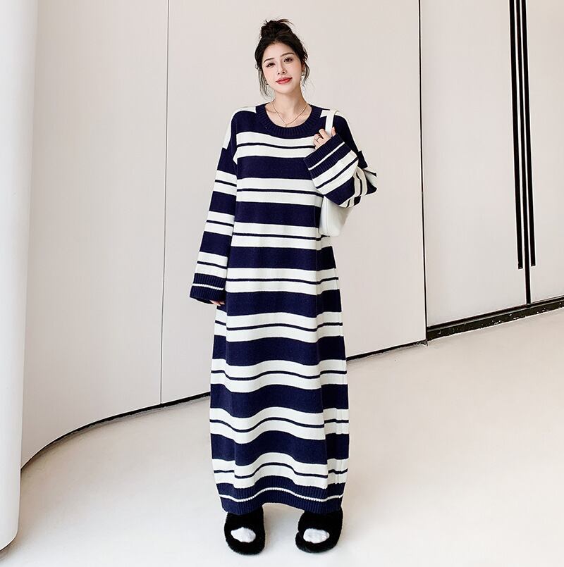 【dress】ボーダー柄ロングニットワンピース　N2185