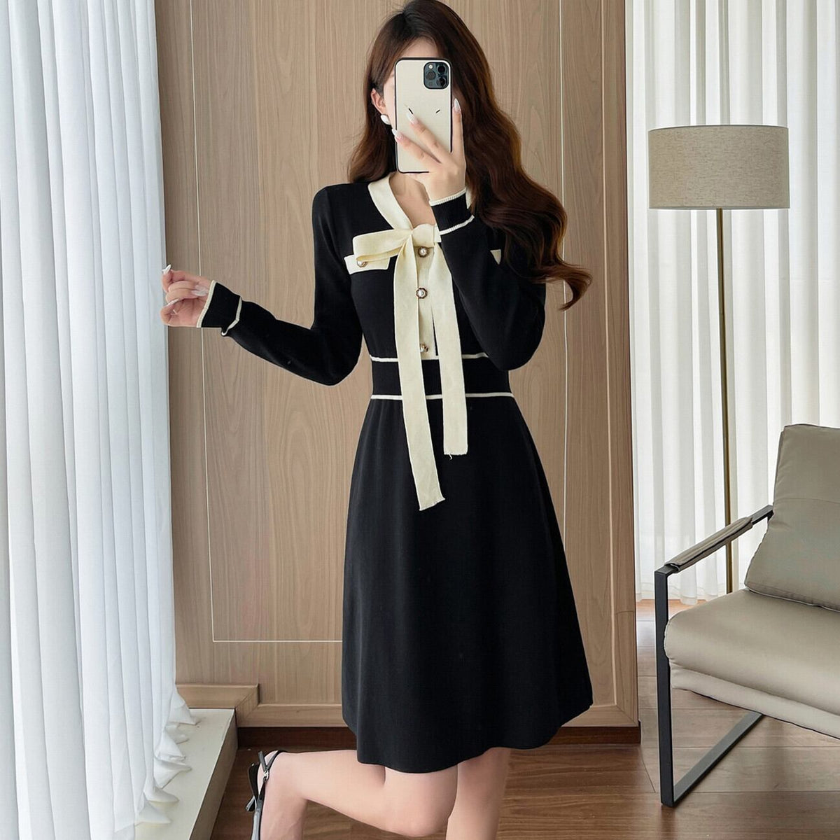 【dress】リボンニットワンピース　N3353