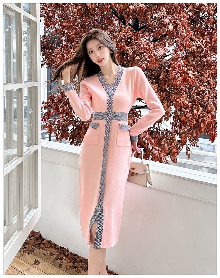 【dress】Vネックニットワンピース　M28034