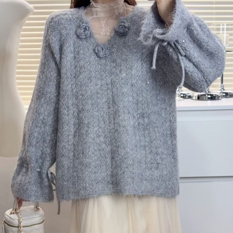 【tops】スパンコール付きニットトップス Q7289