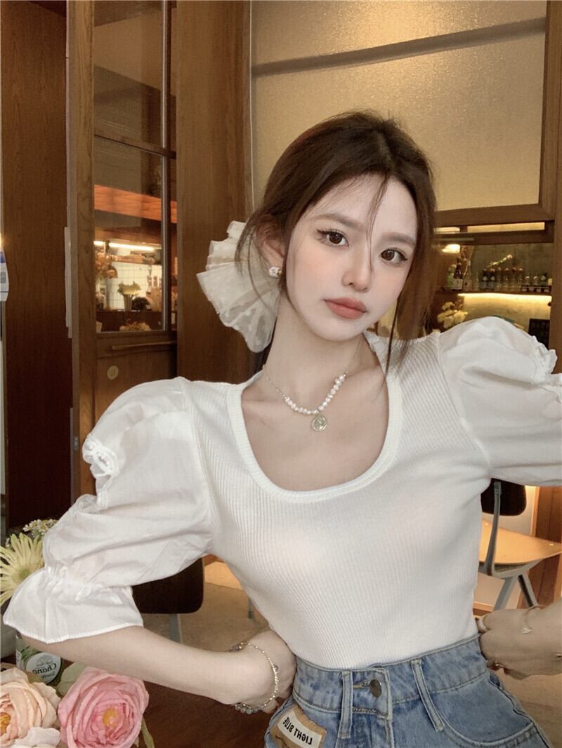 【tops】レース切り替えTシャツG20987