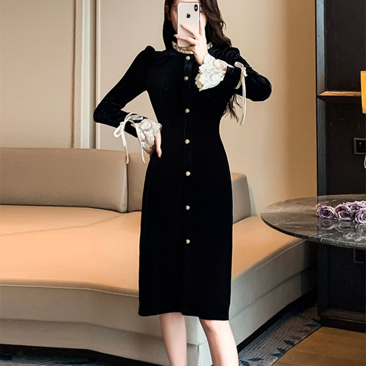 【dress】レース切り替えデートワンピース　N2394