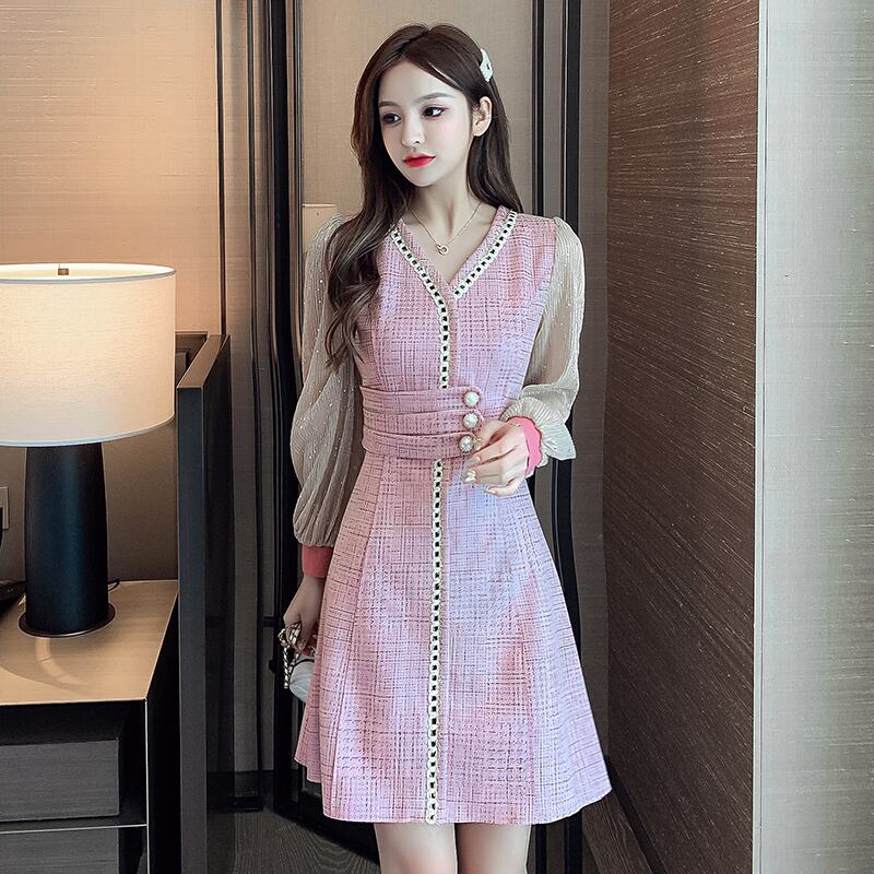 【dress】気質満点春秋スウィート長袖体型カバー着痩せワンピース G1706