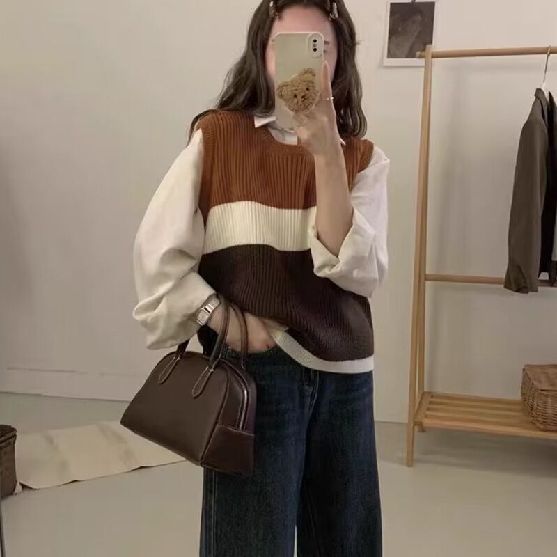 【tops】クルーネックニットベスト　M18830