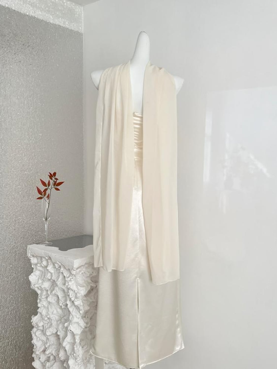 【dress】スカーフ付きオフショルダーロングドレス Q7794