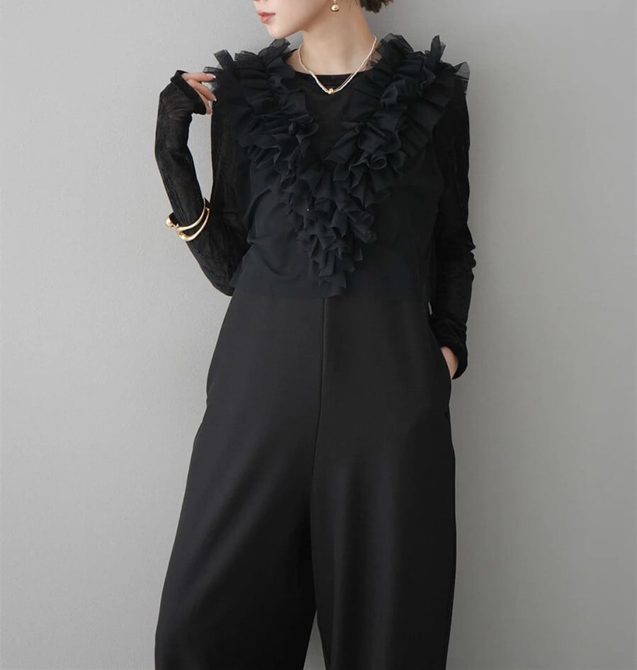 【set】チュールトップス×サロペットパンツセット　M29965