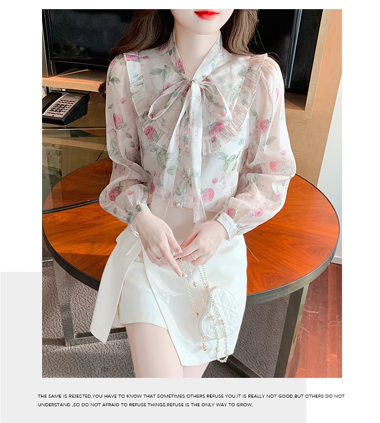 【tops】リボン付きシャツトップス　M25728
