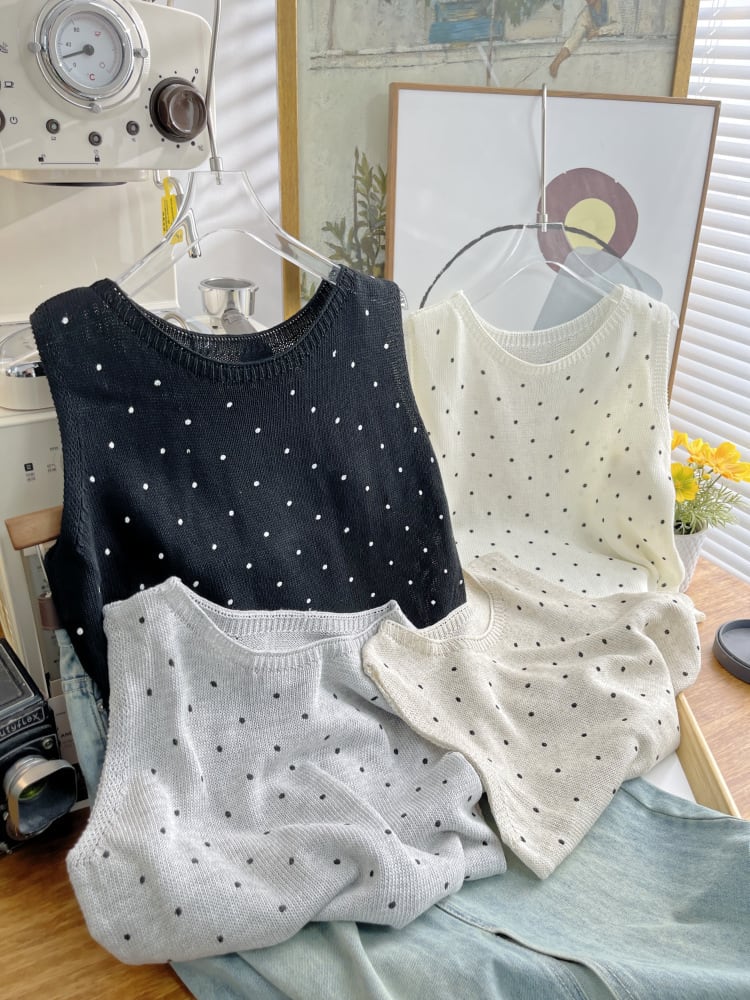 【tops】ノースリーブドット柄トップス　M24555