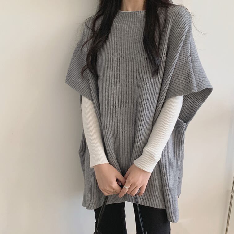 【tops】スリットケープニットジレ　M18411