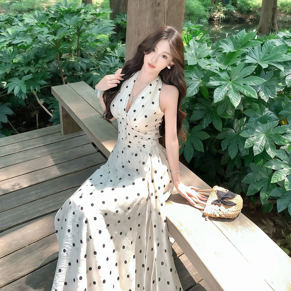 【dress】ホルターネックドット柄ワンピース　M32167