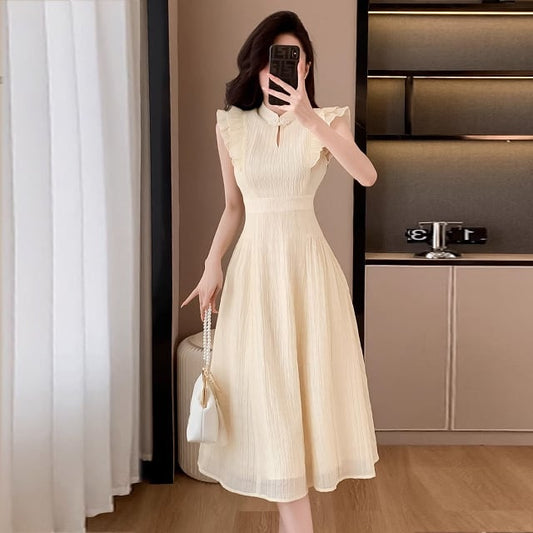 【dress】フレンチスリーブAラインワンピースF7477