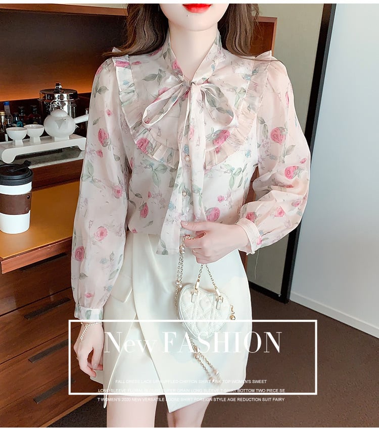 【tops】リボン付きシャツトップス　M25728