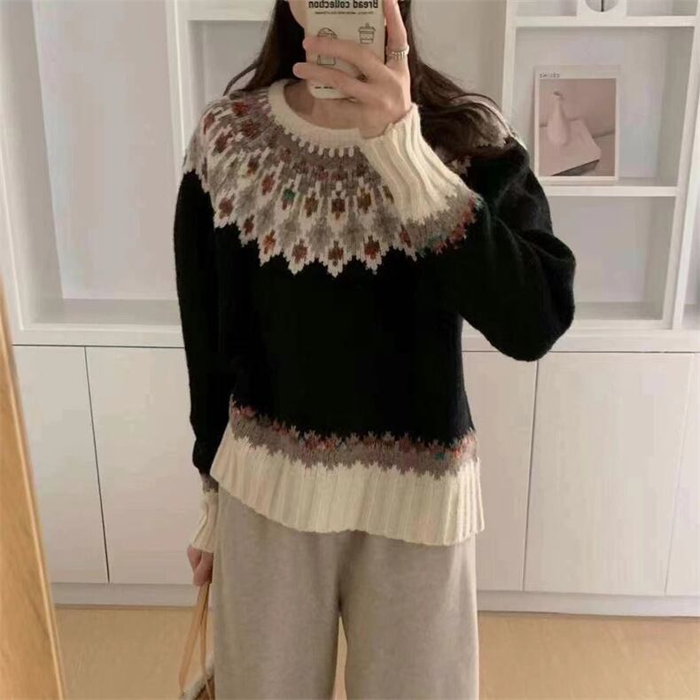 【tops】ジャカードニットセーター　M27138