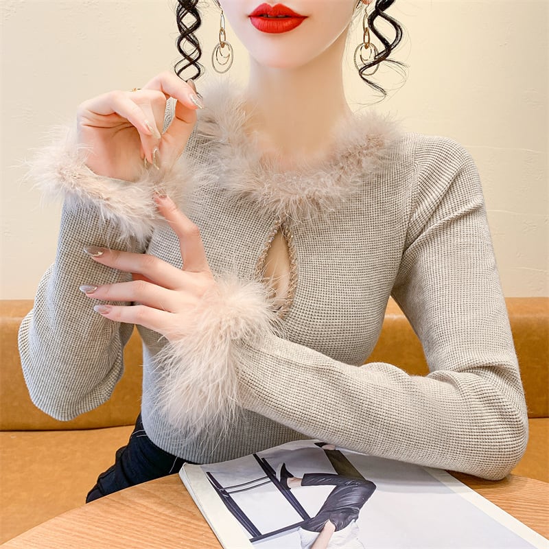 【tops】フェイクファーニットトップス　N2918