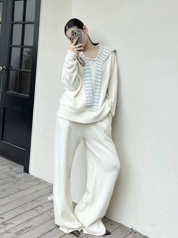 【set】ニットセーター×ワイドパンツセット　M27544