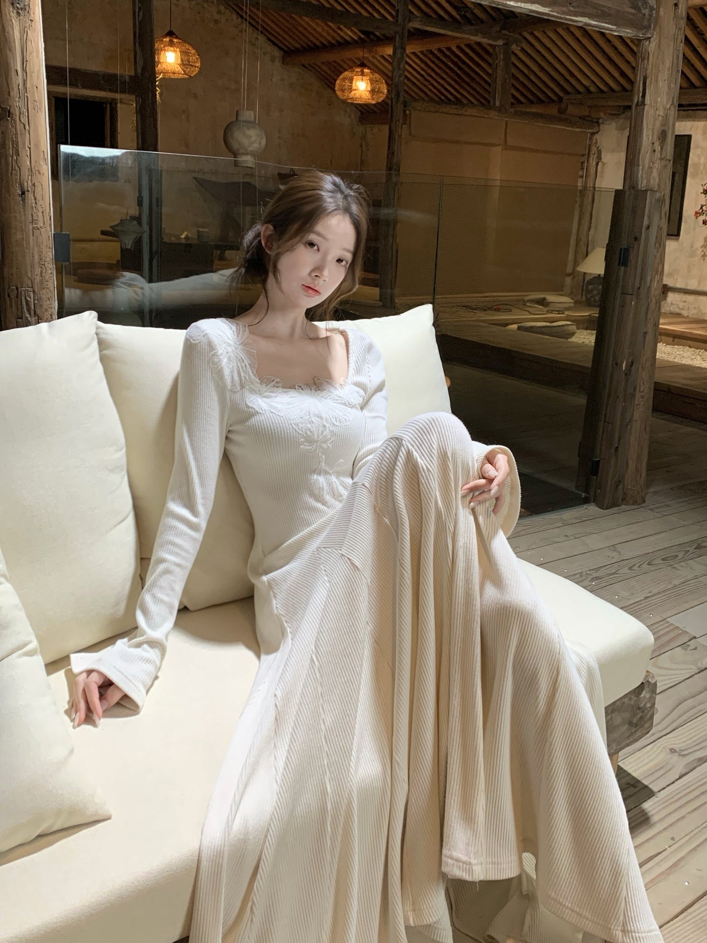【dress】レーストリミングニットワンピース　N3465