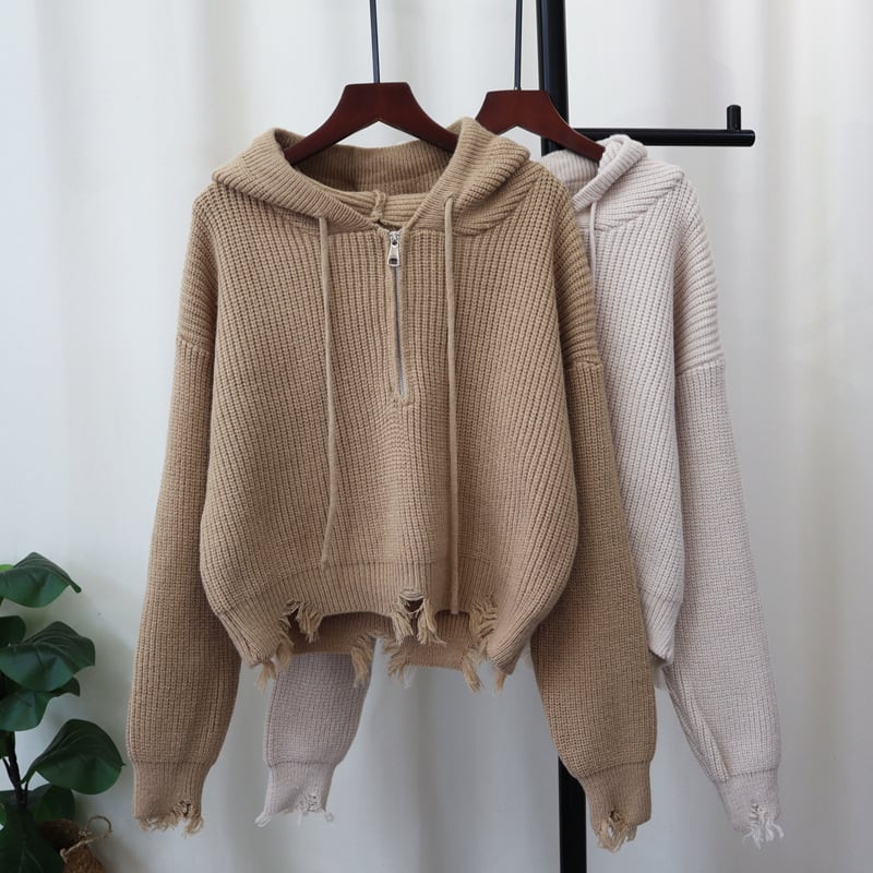 【tops】フード付きニットセーター　M27561