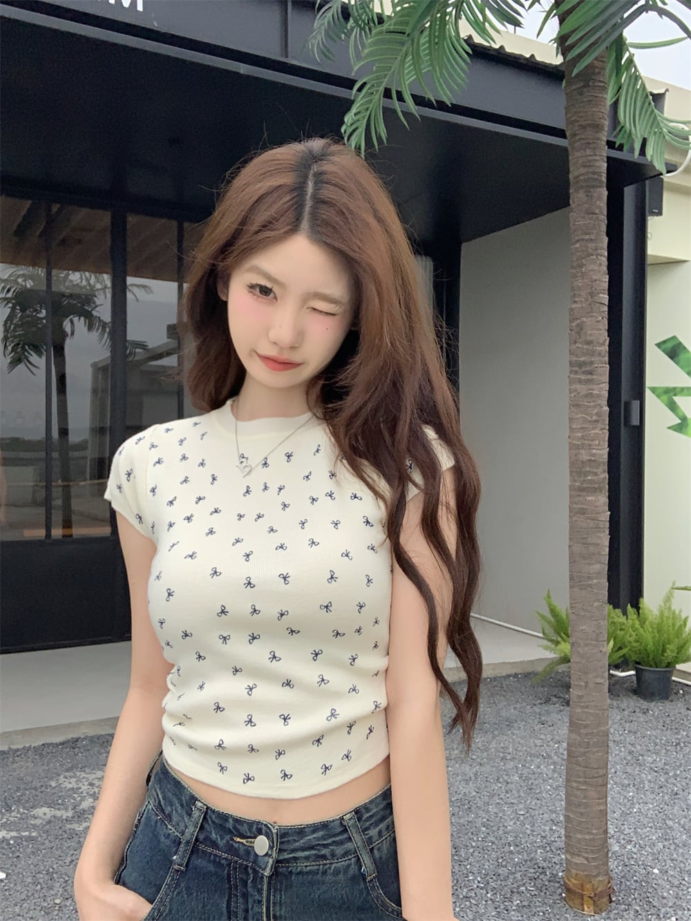 【tops】リボンニットTシャツG21554