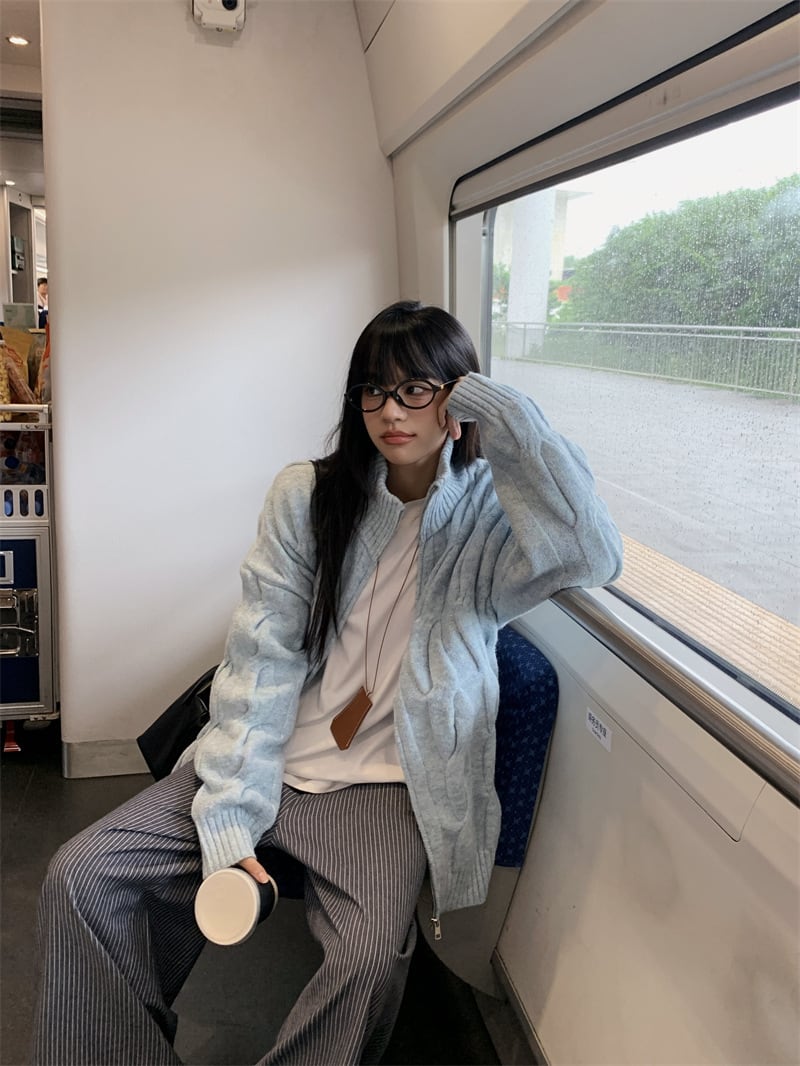 【outer】スタンドネックニットカーデ　M28432
