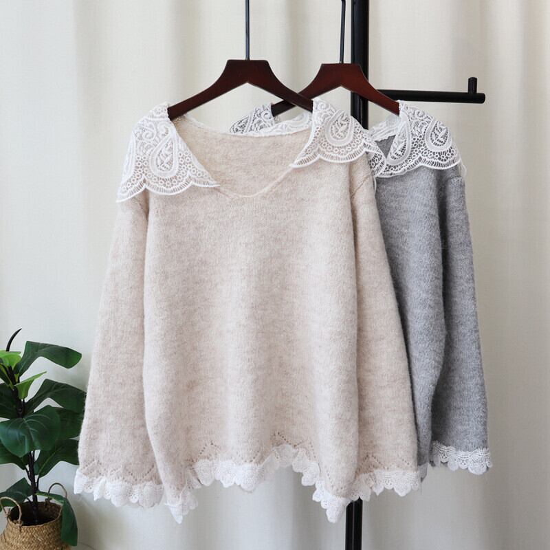【tops】レース切り替えニットセーター　M27292