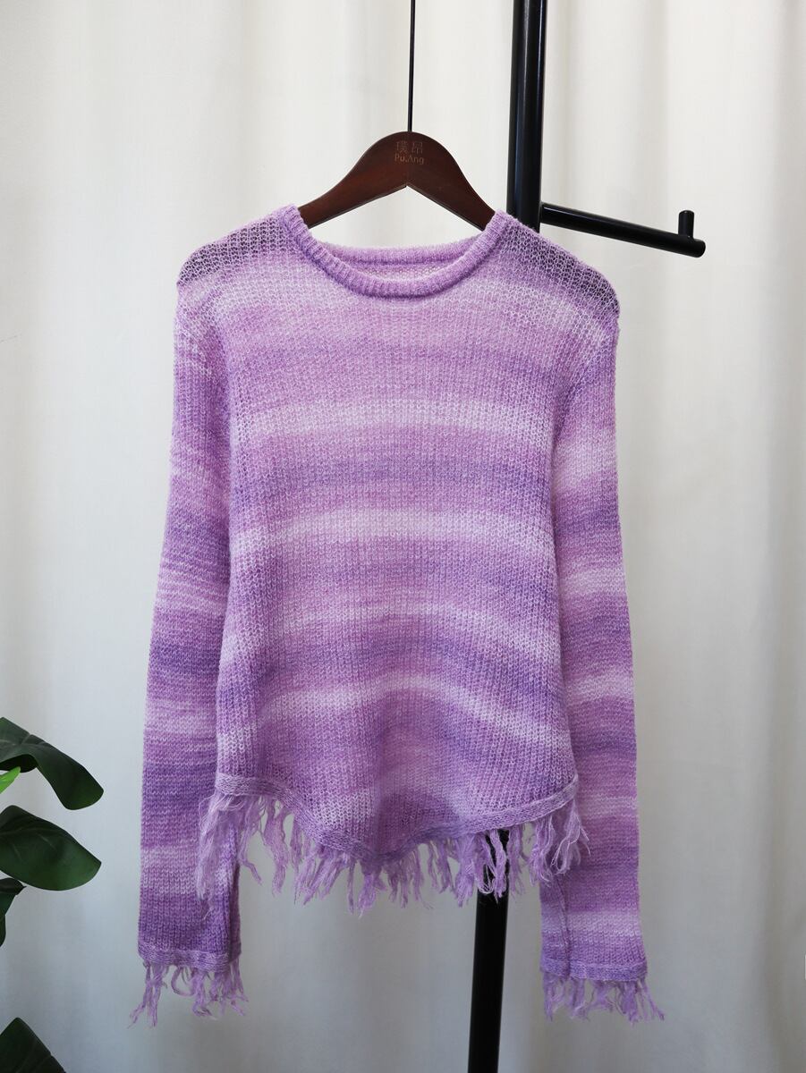 【tops】クルーネックボーダー柄ニットセーター　M18523