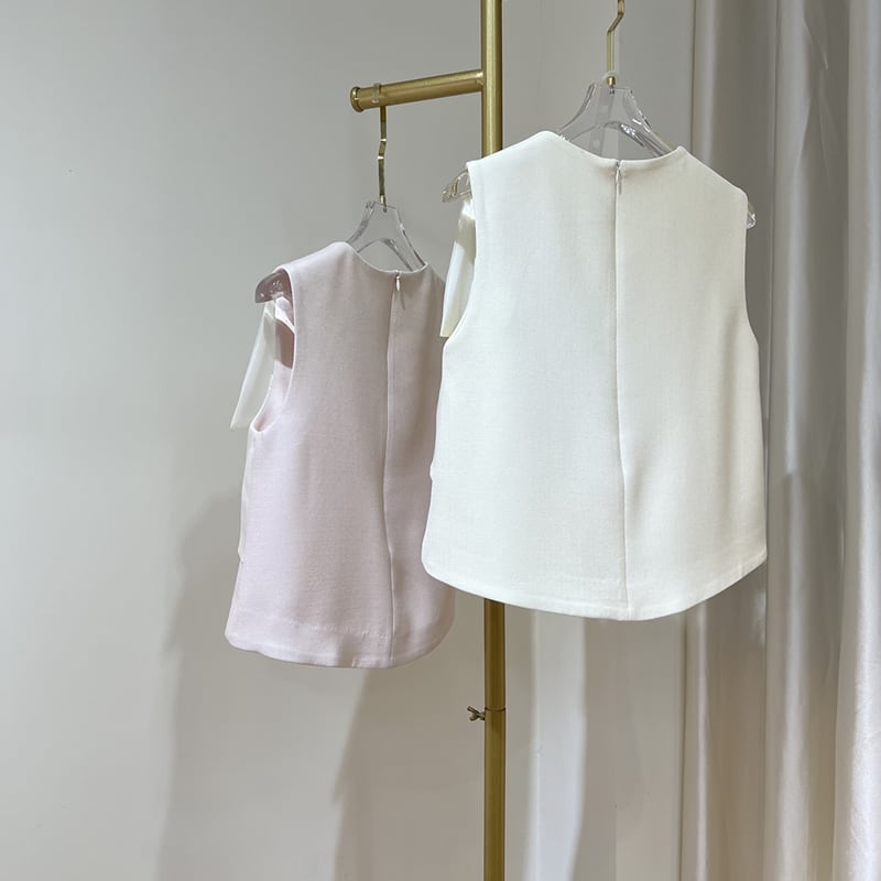 【tops】ラウンドネックリボン付きタンクトップF7082